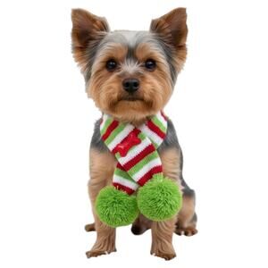 Tiny Dog Knit Scarf Red White Green Stripe Small-NWT 6.5 in -7.5 in